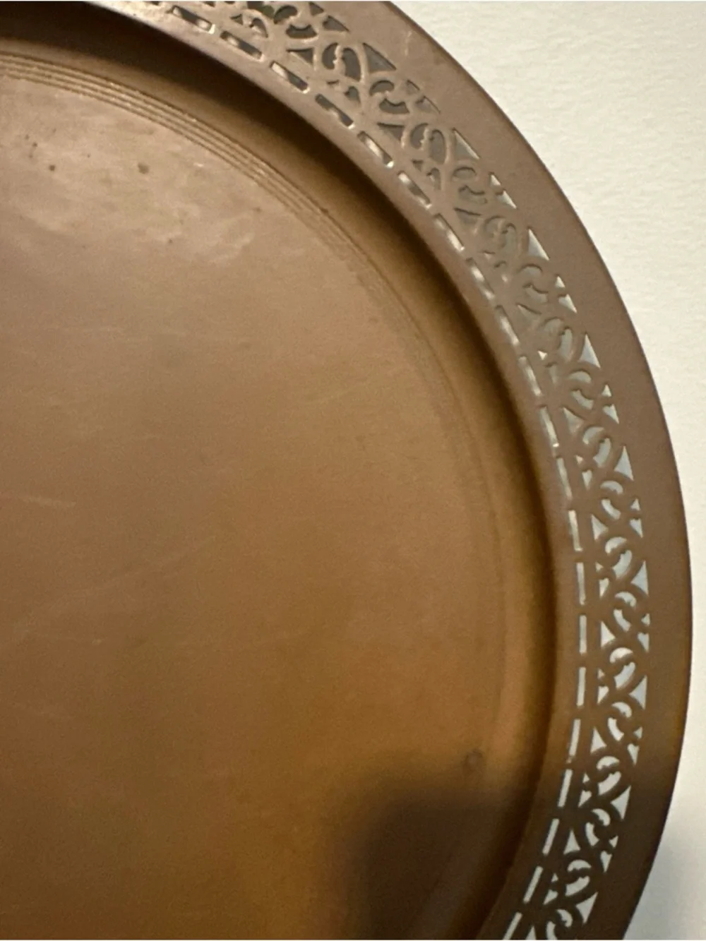 Vintage solid copper tray reticulated border 14”D